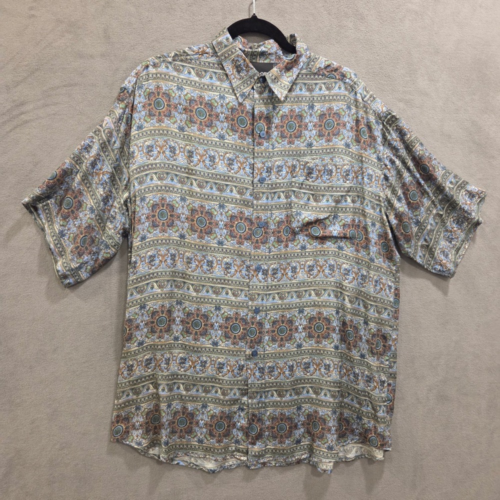 Colore Italia Silk Cotton Button Up Shirt Men Size Large Paisley Mandala Casual